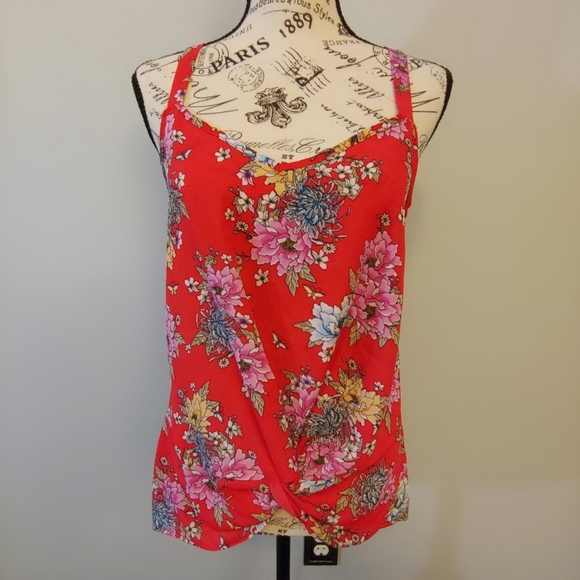 Pink Rose Floral Knot Front Tank Top Size Medium. - Picture 7 of 7